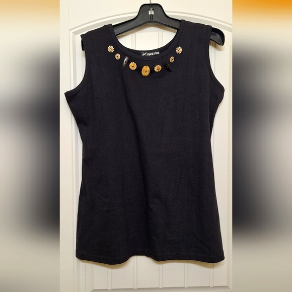 Leopards & Roses Sleeveless black cotton top t-shirt tunic XL - Picture 1 of 12